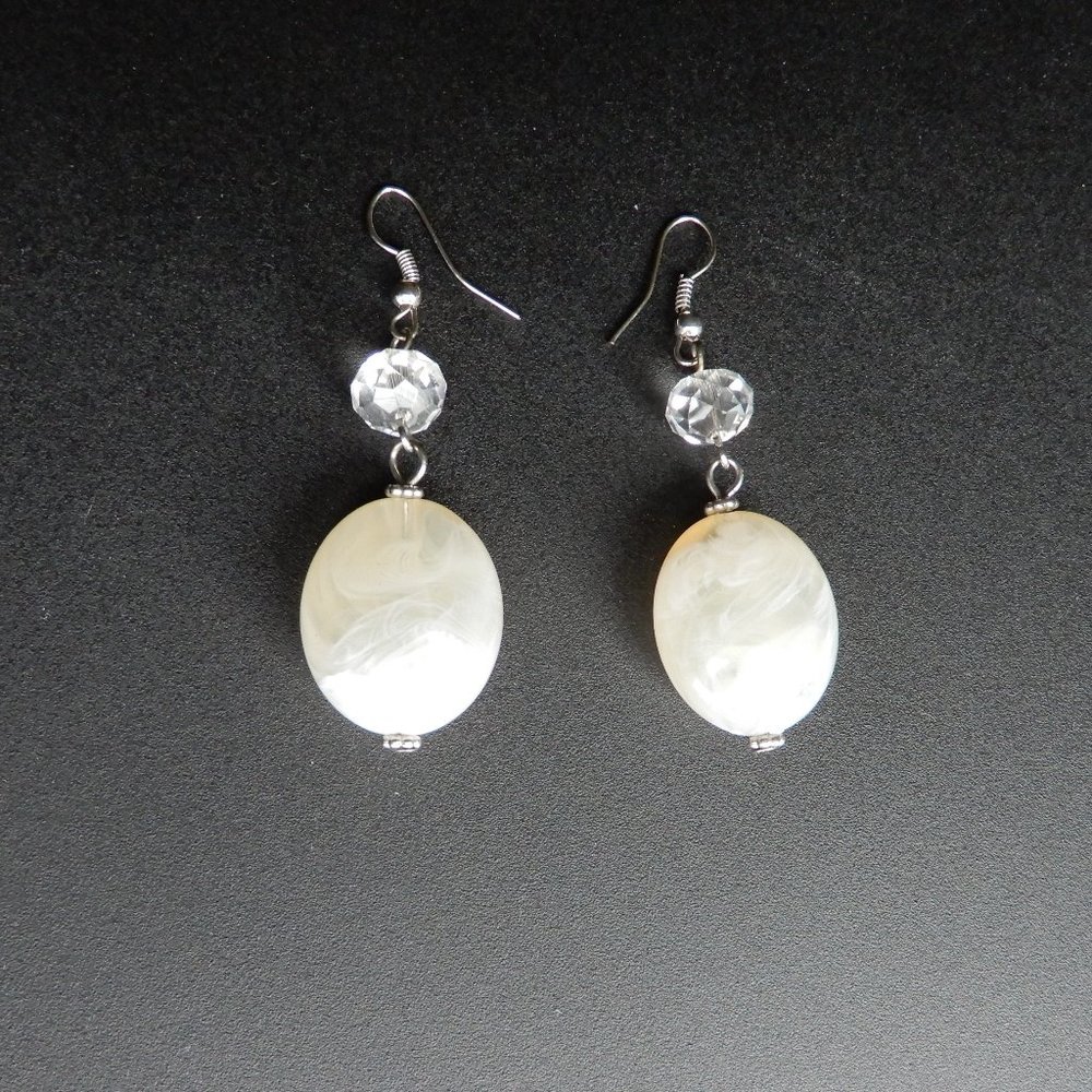 Large oval white stone vintage earrings